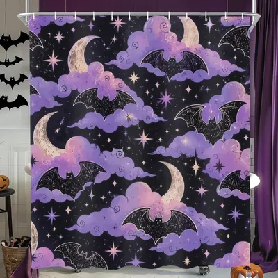 Productafbeelding van Halloween Douchegordijn met Vleermuispatroon, 180 x 200 cm