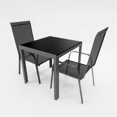 Produktbild von Gartenmöbel Set Alu Tisch 3-tlg. 2x Stapelsessel Essgruppe Gartenset Sitzgruppe schwarz