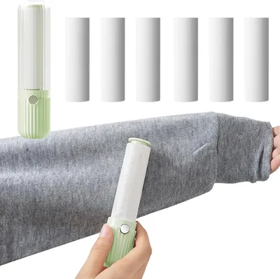 Produktbild von 6 Stück Fusselrolle Kleidung Nachfüllpack mit 1 Abroller Fusselrollen Wiederverwendbare Tierhaare Extra Klebrige Lint Roller Tragbarer Reise für Kleidung Sofa Bett Tierhaare und Teppich