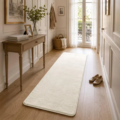 Produktbild von VOUNOT® Weicher Kurzflor Teppich Wohnzimmer mit Antirutschmatte 60x180 cm Beige