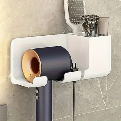 Obrázek produktu pro Držák na fén bez vrtání s přihrádkou -bílý