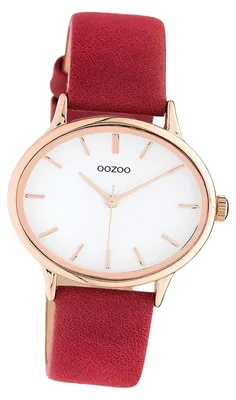 Productafbeelding van Oozoo dameshorloge, model C10942, met een rode leren band, quartz uurwerk, analoog display. Artikelnummer: D3UOC10942