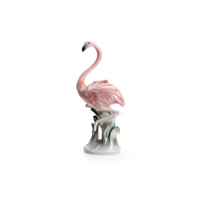 Obrázok produktu pre Porcelánová figúrka plameniaka, ručne maľovaná, ružová, dekoratívna, 18 cm