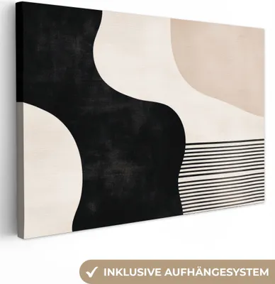 Produktbild von Leinwand Bilder 120x80 cm - Japandi - Modern - Schwarz - Beige, Bild Modern, Wanddeko, Gemälde