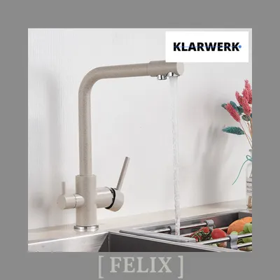Obrázek produktu pro FELIX | 3cestná prémiová béžová písková baterie na pitnou vodu | kuchyňská osmózní baterie z nerezové oceli | 360stupňová směšovací baterie | filtr 3 přípojky Gastro
