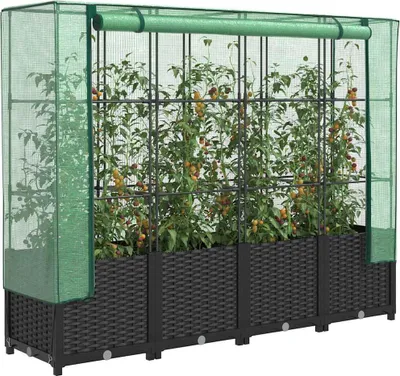 Obrázok produktu pre vidaXL Zvýšená posteľ s krytom skleníka ratanového vzhľadu 160x40x138 cm