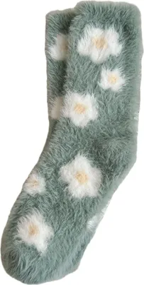 Produktbild von Flauschige Damen-Socken, warm und warm, mit süßem Herz-, Schleifen- und Wolkenmuster – ideal für Mädchen, zum Entspannen zu Hause und draußen.