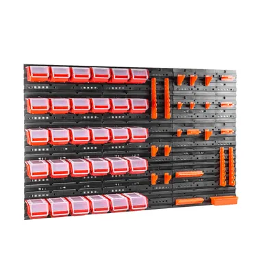 Produktbild von Werkstattwandregal Werkzeughalter Stapelboxen wandplatten mit boxen Sortierregal 30 stck. Box mit Deckel Wandregal 120 x 80 cm Werkzeugtrager Schüttenregal Sichtlagerkästen Kunststoff Lagersystem