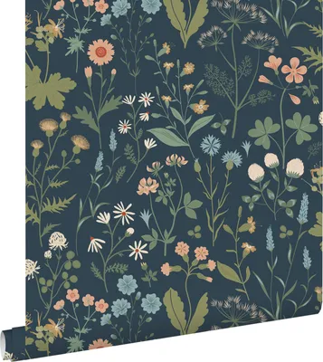 Obrázek produktu pro ESTAhome tapety pole květiny tmavě modrá, zelená a růžová 53 cm x 10,05 m