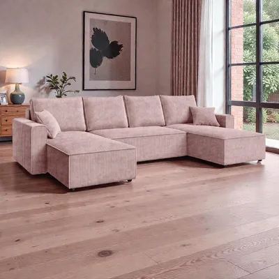 Produktbild von FurMeb24 ECKSOFA mit Schlaffunktion und bettkasten ALCOS U 305 cm × 140 cm × 85 cm Stoff POSO 145