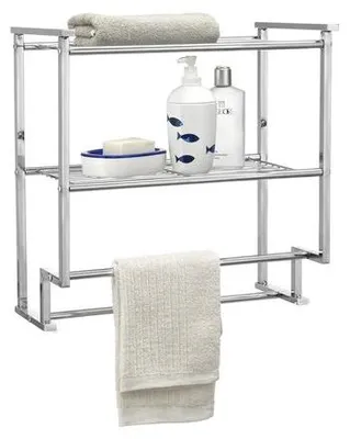Produktbild von Azomor® Stilvolle Badezimmer-Wandregal mit Handtuchhalter und zwei stabilen Regalen