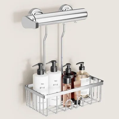 Obrázek produktu pro Sprchový závěs bez vrtání – Závěsný sprchový závěs – Držák na šampon – Polička do koupelny – Nerezová ocel – 30 x 13 x 37,5 cm