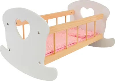 Produktbild von Bandits & Angels Puppenbett aus Holz, Süße Träume, Weißes Holz mit Herz – Puppenbett aus Holz – Geeignet für Puppen bis 46 cm – Inklusive Decke – Puppenbett – Puppenmöbel