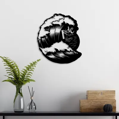 Produktbild von Wallity, Ride The Waves, Dekoratives Wandaccessoire aus Metall, Schwarz, 100 % METALL, 50 x 57 cm