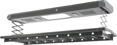 Produktbild von Elektrischer Wäscheständer - Wand- und Deckenmontierter Wäschelift - LED-Licht - Fernbedienung - Ausziehbar 130–215×52 cm - Absenkung 110 cm - Grau