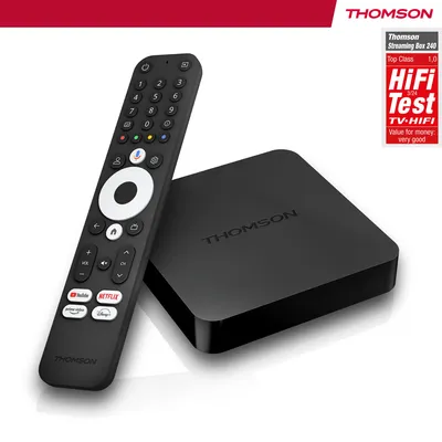Produktbild von THOMSON Streaming Box 240, Google TV, 4K UHD, Google Assistant, Google Cast, Wi-Fi, Bluetooth 5.0, Dolby Atmos, Dolby Digital+, HDR10, 2 GB RAM