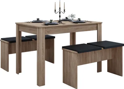 Produktbild von VCM Essgruppe | Küchentisch Set |Tischgruppe | Maße Tisch ca. H. 75 x B. 110 x T. 70 cm | Mit zwei Sitzbänke | Esstisch Set - Esal XL