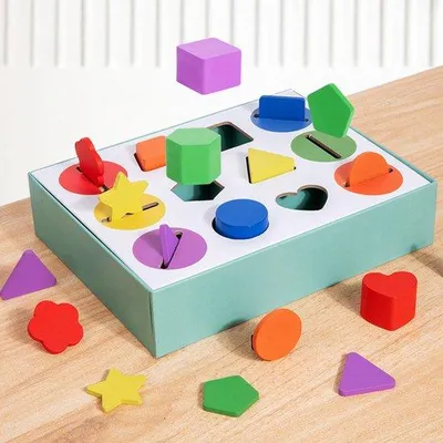 Image de Jouets en bois pour enfants, reconnaître les formes, trier les couleurs, 12 trous
