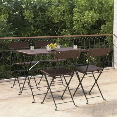 Image de The Living Store Chaises de bistrot 4 pcs. Pliable Marron Poly Rotin et Acier