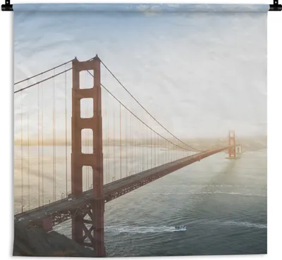 Produktbild von MuchoWow® Wandteppich Wandbehang Morgennebel an der Golden Gate Bridge in Kalifornien 60x60 cm Tapisserie Dekoration Wandtuch - Dekorationen - Wand Decke