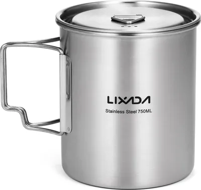 Produktbild von Lixada 750ml Tasse Outdoor Edelstahl Wassertasse Becher mit klappbaren Griffen und Deckel für Camping Wandern Backpacking