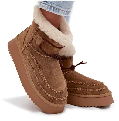 Immagine prodotto di Stivali da neve da donna in pelle scamosciata con cuciture decorative Big Star SS274373 Camel 38