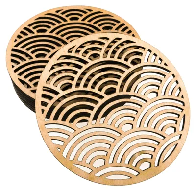8 runde Holzuntersetzer, geometrisch, 10 cm