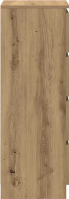 A side view of a wooden sideboard.
