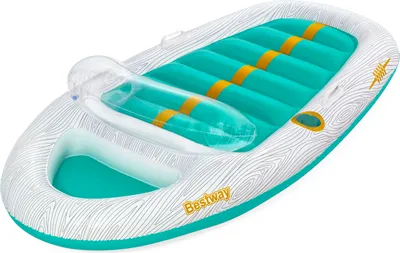 Produktbild von Bestway Luftmatratze Vacation Yacht™ mit Rückenlehne, Getränkehalter, Staufach, Tragegriffen, Reparaturflicken, für 1 Person, 90 kg Tragkraft, 206 x 107 x 45 cm, aus PVC, 2 Luftkammern