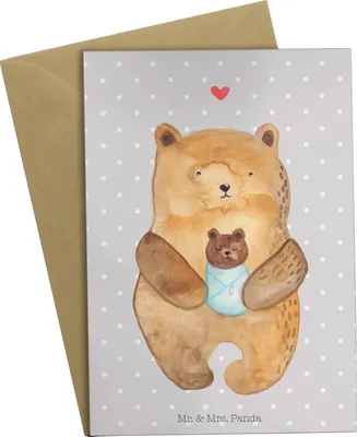 Produktbild von Mr. & Mrs. Panda Grußkarte Bär Baby - Grau Pastell - Geschenk, valentinstagskarte, weihnachtskarten, Teddy, babykarte, einladungskarten, Taufe, Eltern, Geburtstag, Mutter
