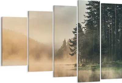 Produktbild von Bild auf Leinwand - Leinwandbild - 5 Teile - Nebel See Wald - 150x100cm - Wand Bild - Wanddeko - Wandbilder - Leinwanddruck - Bilder - Wanddekoration - Leinwand bilder - Wandbild - EG150x100-4440