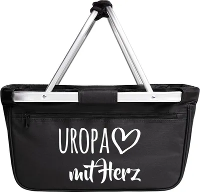 Produktbild von Huuraa Einkaufskorb Uropa mit Herz 20 Liter Black faltbarer Tragekorb Geschenkidee