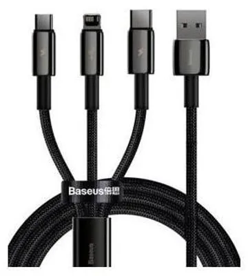 Zdjęcie produktu dla Baseus Tungsten 3W1 Kabel Usb - Usb Typ C / Lightning / Micro Usb 3,5 A 1,5 M Czarny (Camltwj-01)