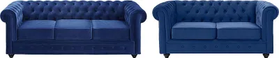 Produktbild von Kanapa Chesterfield, 3- oder 2-sitzig – Samtstoff in Blau