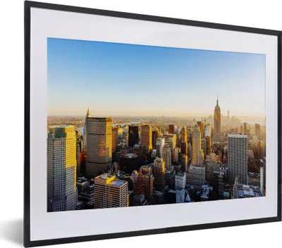 Produktbild von MuchoWow® MuchoWow® Gerahmtes Poster New York - Sonne - Skyline 40x30 cm - Poster mit zchwarzem Bilderrahmen - Bilderrahmen - Poster im Rahmen