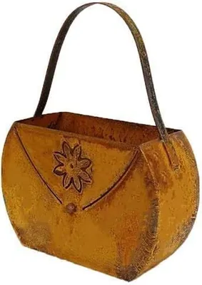 Produktbild von Tasche mit Blüte zum Bepflanzen Windlicht Beetdeko Metall Rost Gartendeko Edelrost rostige Deko für den Garten 17cm x 22cm