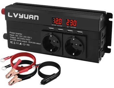 Obrázok produktu pre Menší invertor, 3 zásuvky AC, 4 USB porty, 1300 W, čierna farba