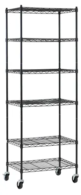 Produktbild von Gitterregal HADES mit Rollen & 6 Gitterböden | HxBxT 160x60x40cm | Fachlast 75kg | Metall | Schwarz | Drahtregal Metallregal Schmal Küchenregal Aufbewahrungsregal