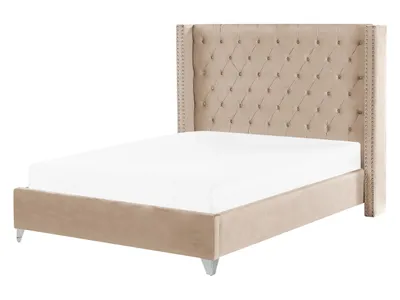Obrázek produktu pro BELIANI Postel béžová sametové čalounění 160 x 200 cm prošívané čelo elegantní glamour styl