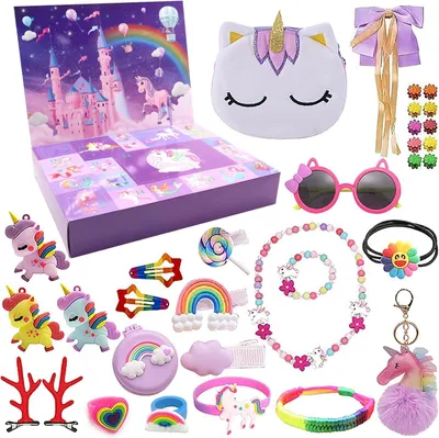 Imagen del producto de Calendario de adviento para niñas, temática de princesa, Navidad, calendario de cuenta atrás para niños, niñas, calendario de 24 días con accesorios para el cabello, incluyendo collares