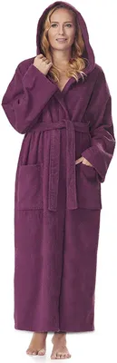 Produktbild von Bademantel für Damen mit Kapuze, extra lang, 100% Baumwolle-Frottee, Größe:M Extra Lang, Farbe:Pflaume