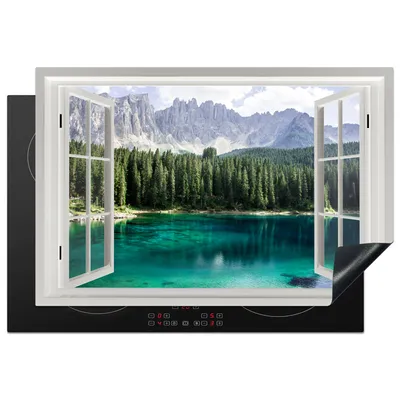 Produktbild von KitchenYeah© Herdabdeckplatte Aussicht - Bäume - Wasser , 77x51cm, Küche Deko, Glaskeramikkochfeld Herdabdeckung, Abdeckplatte fùr Kochfeld