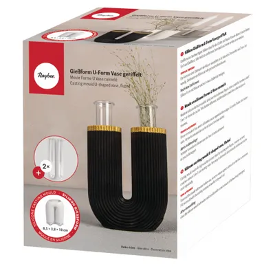 Produktbild von Rayher Silikon Gießform U-Form Vase geriffelt, 8,5x3,8x10cm, inkl. 2 Reagenzgläser