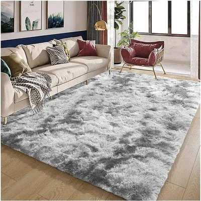 Produktbild von Famanu Hochflor Teppich 80 x 160 cm modern rutschfest - für Wohnzimmer und Schlafzimmer - hellgrau