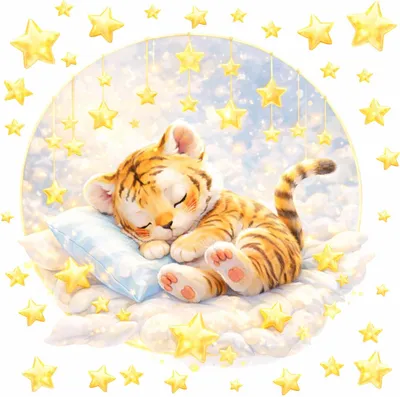 Produktbild von 277 Wandtattoo schlafender Tiger auf Wolken mit Sternen 1000 x 1000 mm