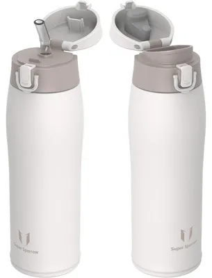 Produktbild von Trinkflasche Edelstahl Thermobecher 750 ml Beige BPA-Frei Auslaufsicher mit 2 Deckeln
