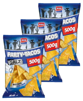 Image de XOX Party Tacos Sel délicieuses chips de maïs avec sel 500g paquet de 3