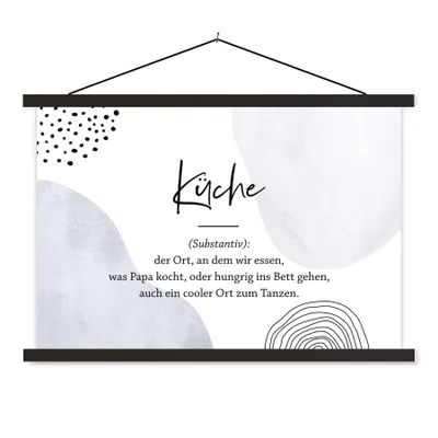 Produktbild von MuchoWow® Textilposter Sprichwörter - Küche - Wörterbuch - Zitate - Definition Küche 150x100 cm mit schwarzem Rahmen - Schlafzimmer