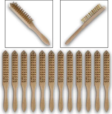 Produktbild von Drahtbürste Stahlbürste mit Holzgriff 12-Set, Bürste: 3-reihig