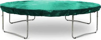 A green trampoline cover is shown on a trampoline frame.